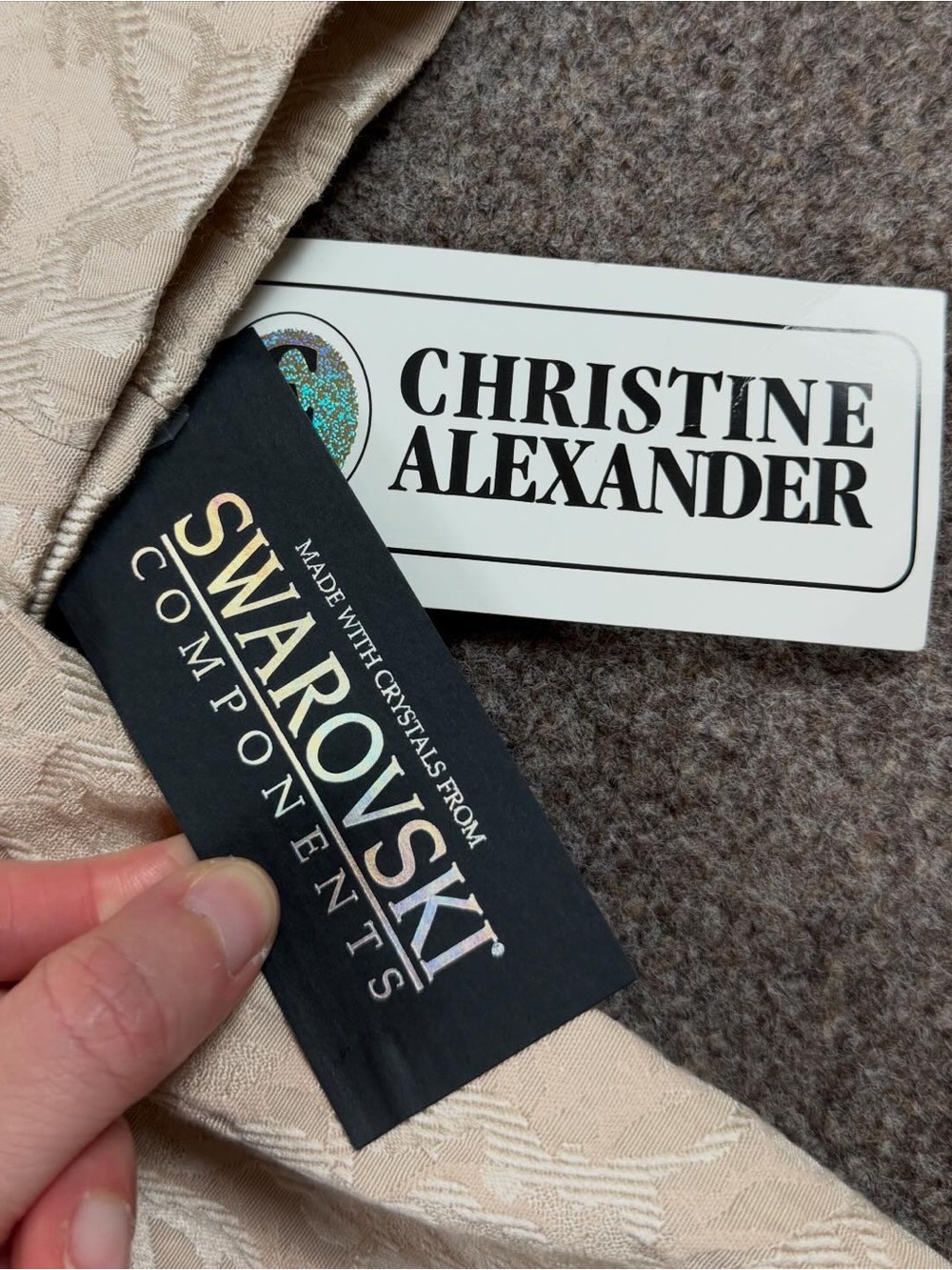 Christine Alexander Jacquard Beige Mid Length Coat Women’s L Swarovski Crystals - Picture 6 of 12